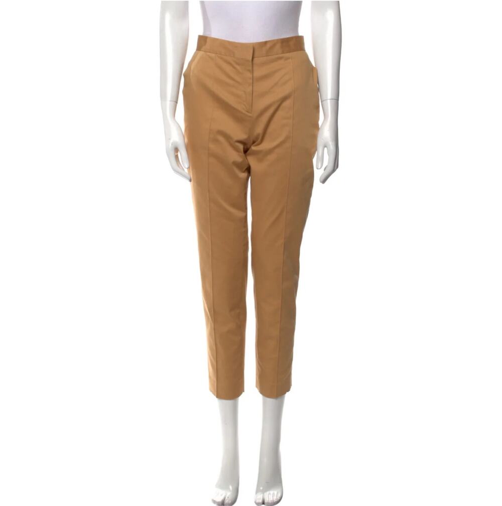 By Malene Birger Trouser Pants Straight Leg Mid-Rise Cropped Tan Size EU 38 US 8